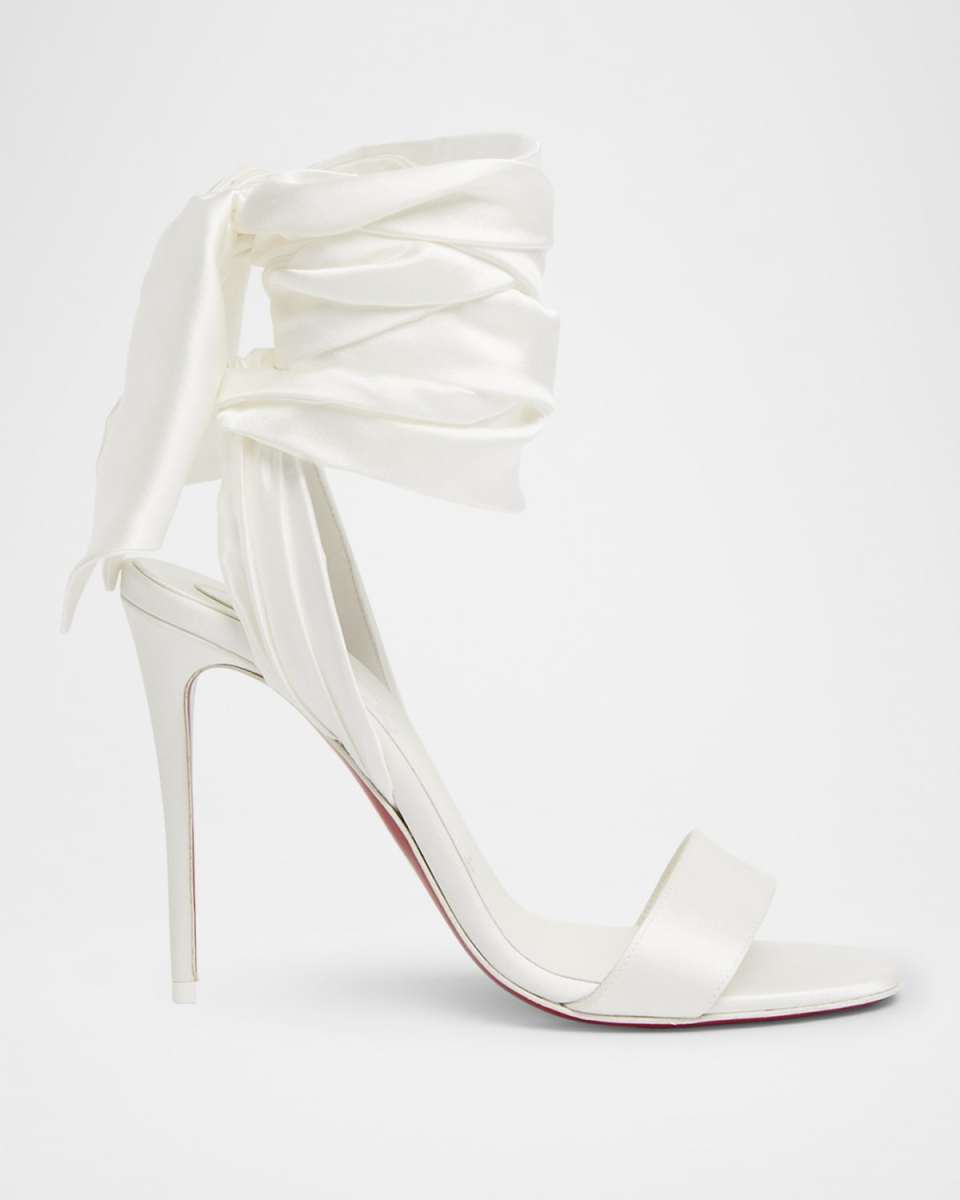 Red Sole Ribbon Ankle-Wrap Stiletto Sandals